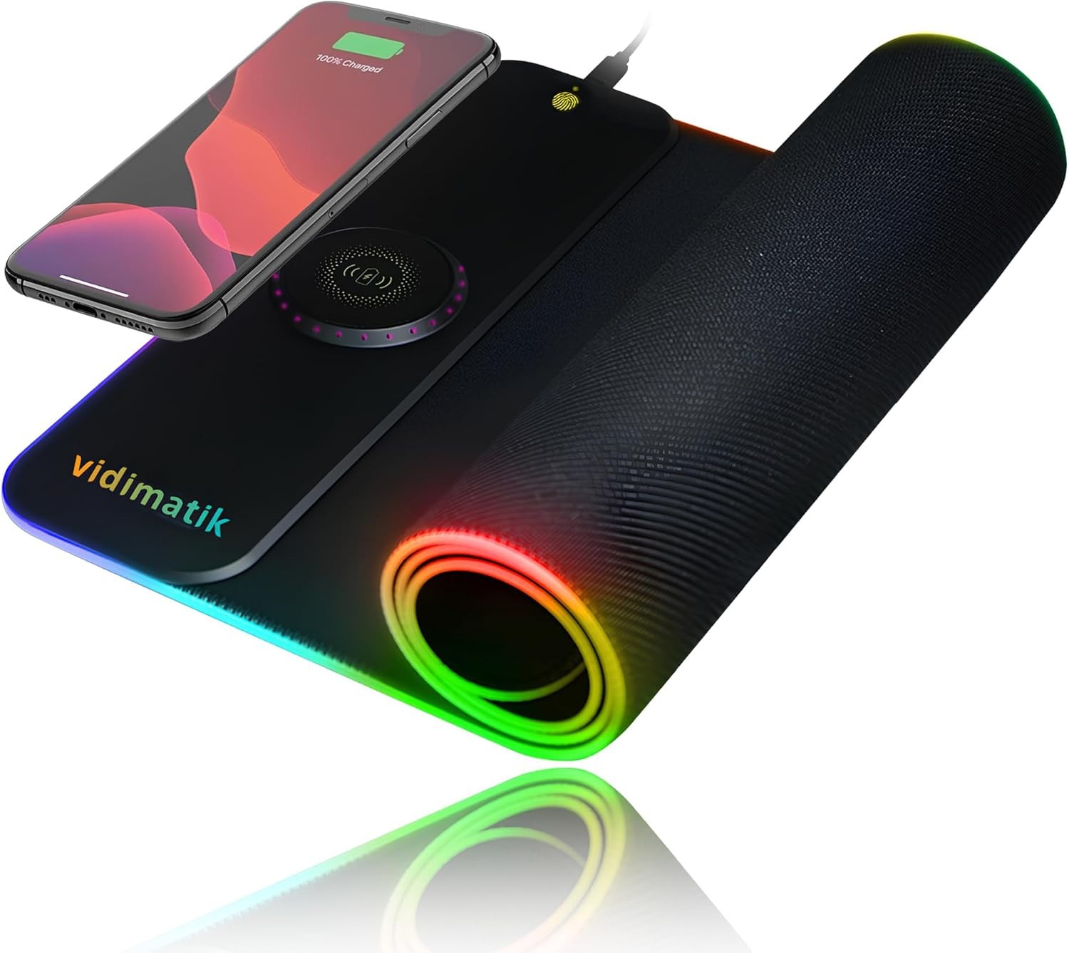 Wireless Charging RGB Gaming Computer Non-Slip Mouse Pad 15W, 10 LED Light Modes