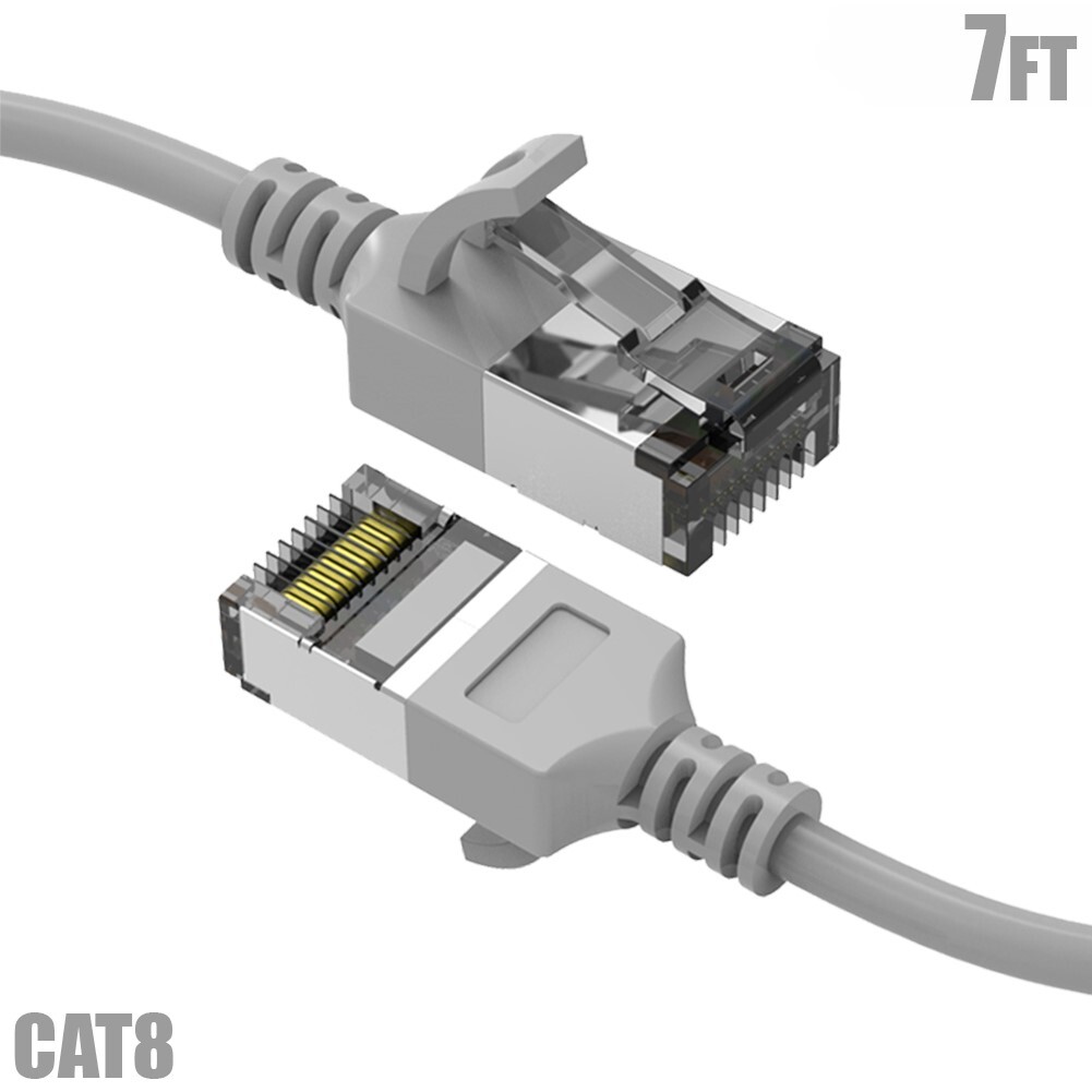 7FT Cat8 RJ45 Network LAN Ethernet U/FTP Shielded Patch Cable Slim 30AWG Gray