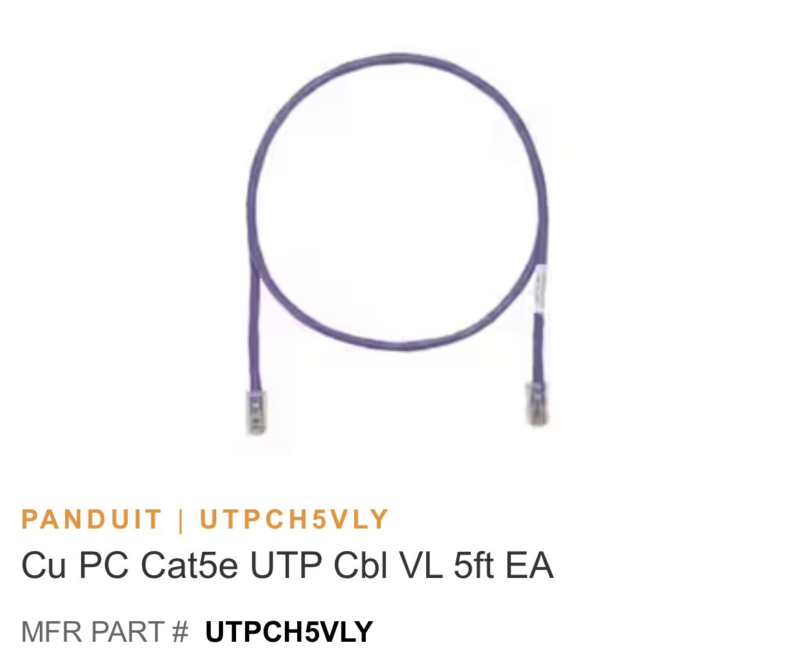 BOX OF 10 PANDUIT UTPCH5VLY Violet 5FT CAT5E PATCH CABLE Brand New