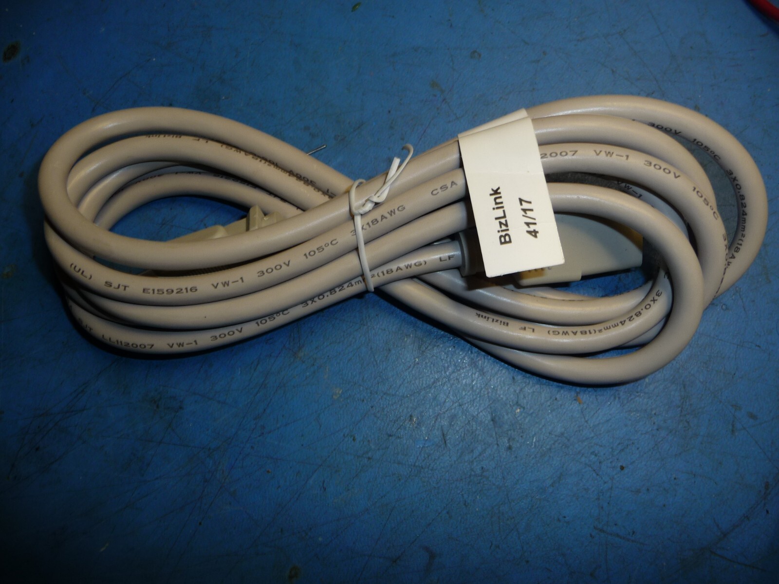 HEAVY DUTY white power cord 3 prong 8ft E159216 300V 105C 3X18AWG BIZLINK POWER