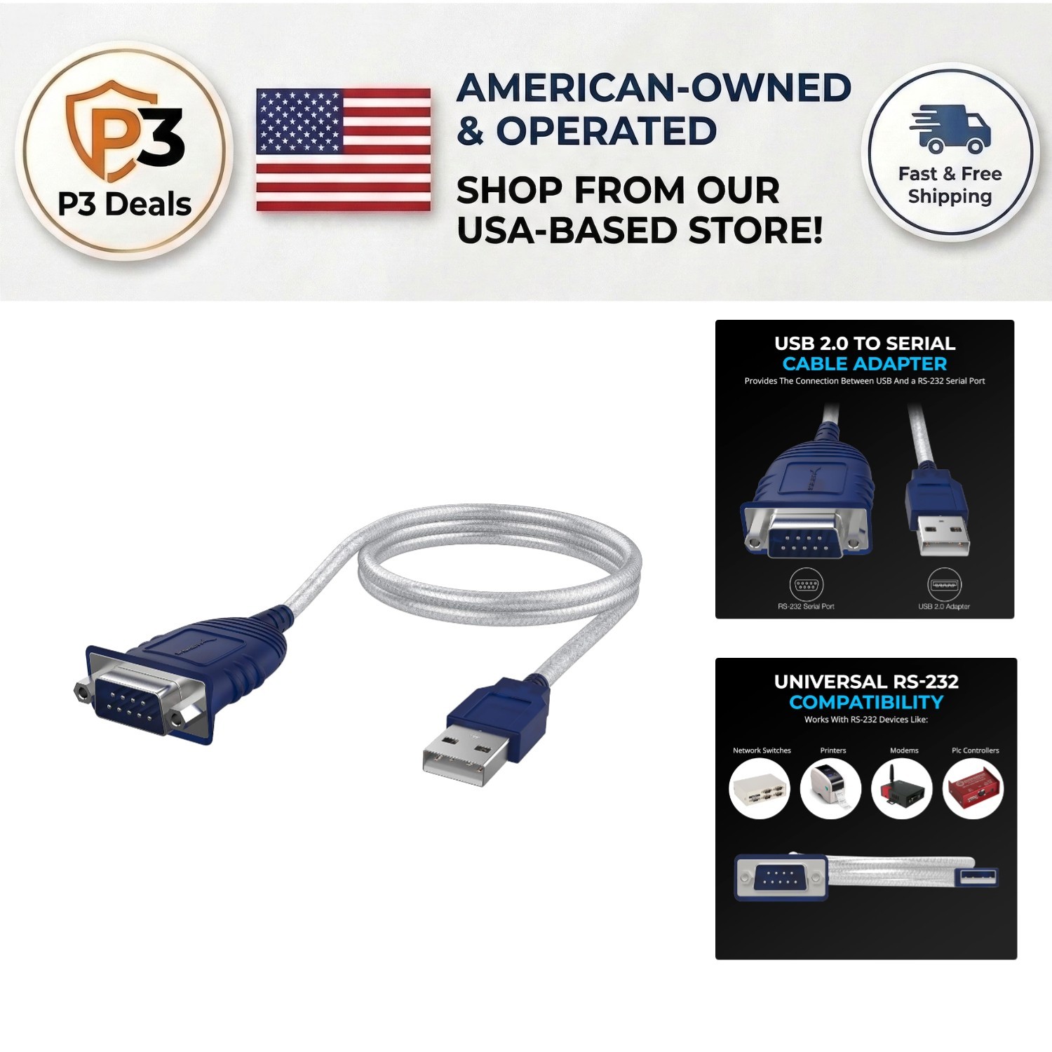 Durable USB 2.0 to 9 Pin Serial Converter Cable - Compatible with Windows & Mac