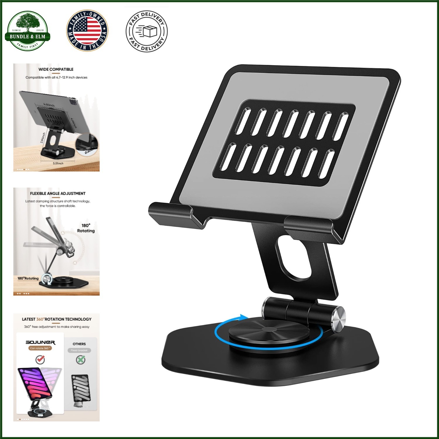 Versatile Tablet Stand for 5-12.9" Devices, Adjustable and Foldable Design