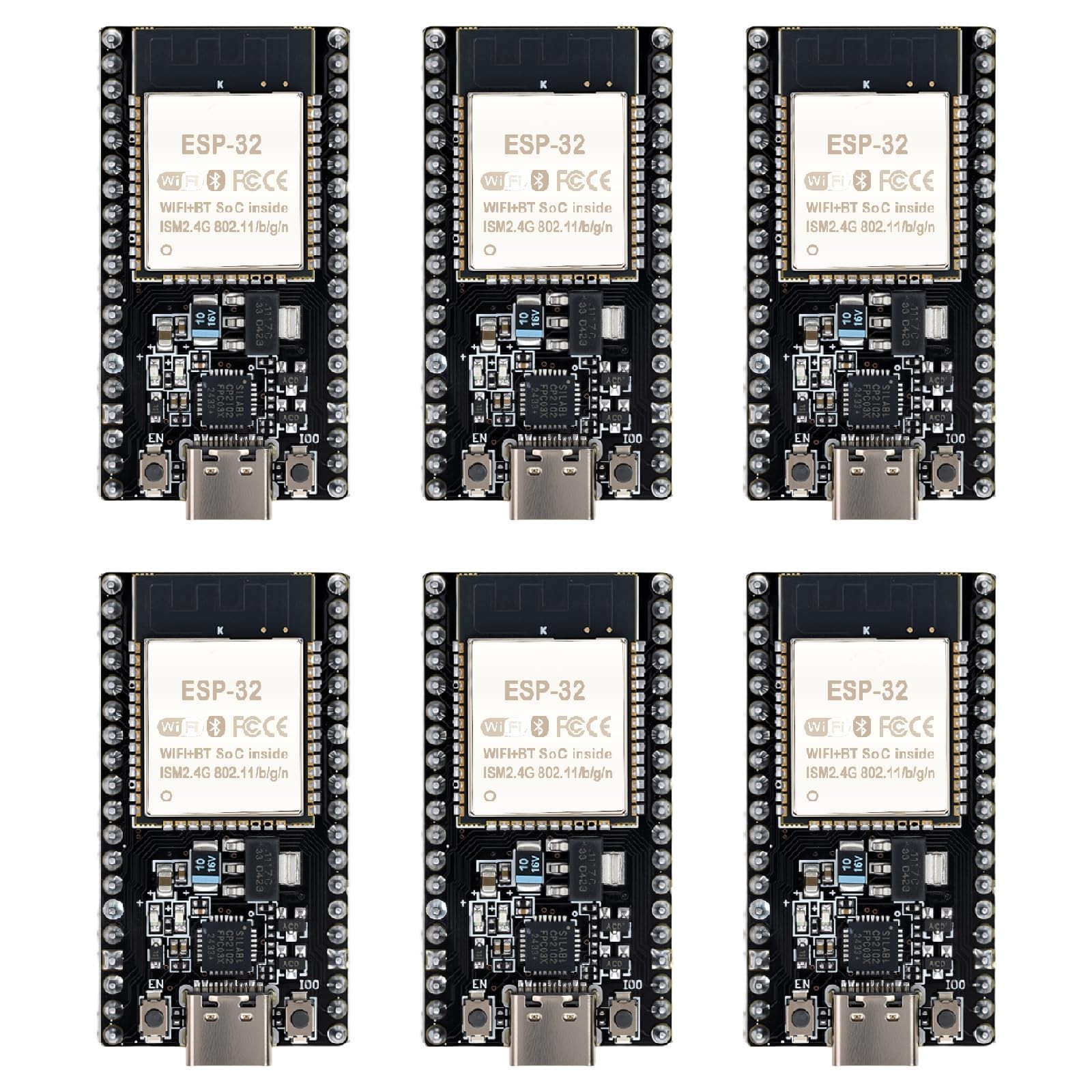 6-Pack ESP32-DevKitC-32 Development Board, Type-C, 38-Pin