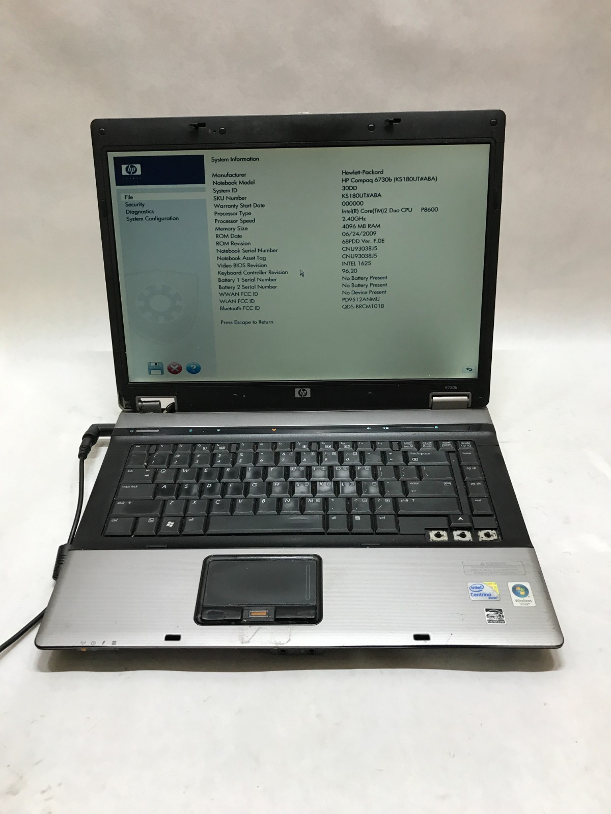 HP ProBook 6730b 15" Intel Core2Duo 4GB RAM NO HDD/OS For Parts Missing Keys -DW