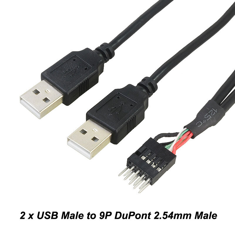 Dual USB-A 2.0 Male to 9 Pin Male / Female USB Header PCB Motherboard Cable 50cm