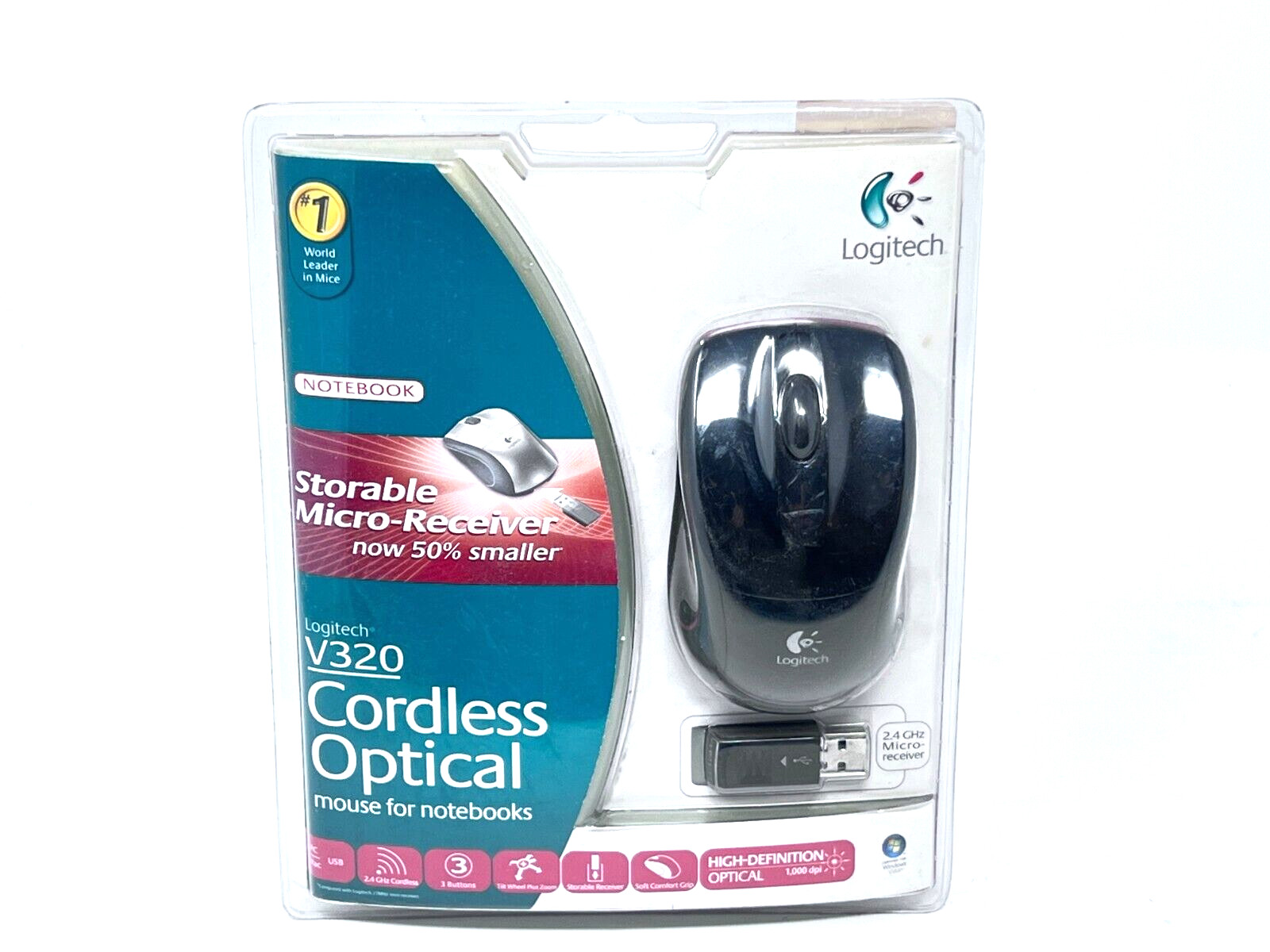 Logitech V320 (Black) Cordless Optical Mouse for NOTEBOOK 2.4 GHz Micro Receiver