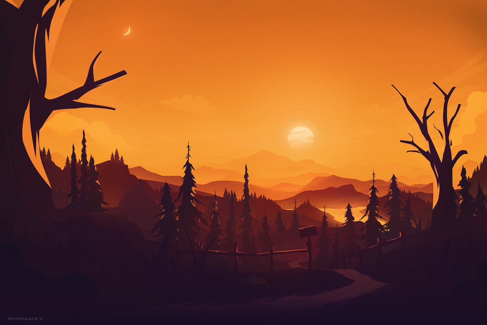 Landscape  art sunset mountains Custom Gaming Mat Desk