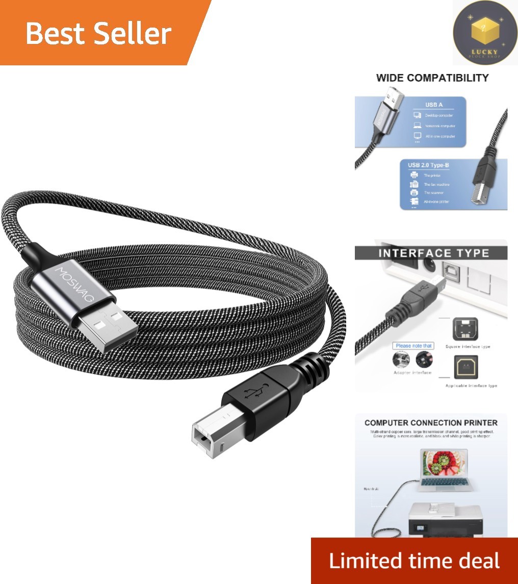 Flexible and Durable USB Type A to B Printer Cable - 3.28FT for Fast Transfers