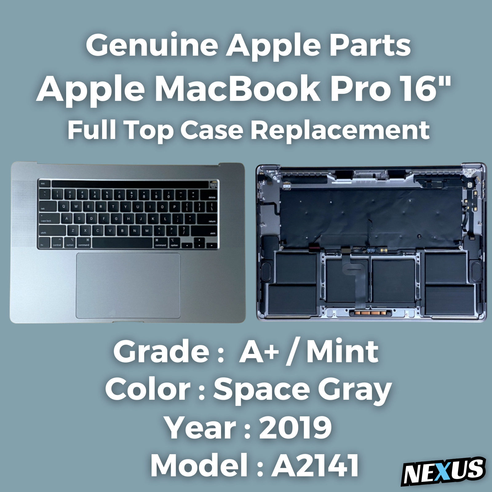 Apple MacBook Pro 16" A2141 2019 Top Case Palmrest w Trackpad Battery Gray A OEM