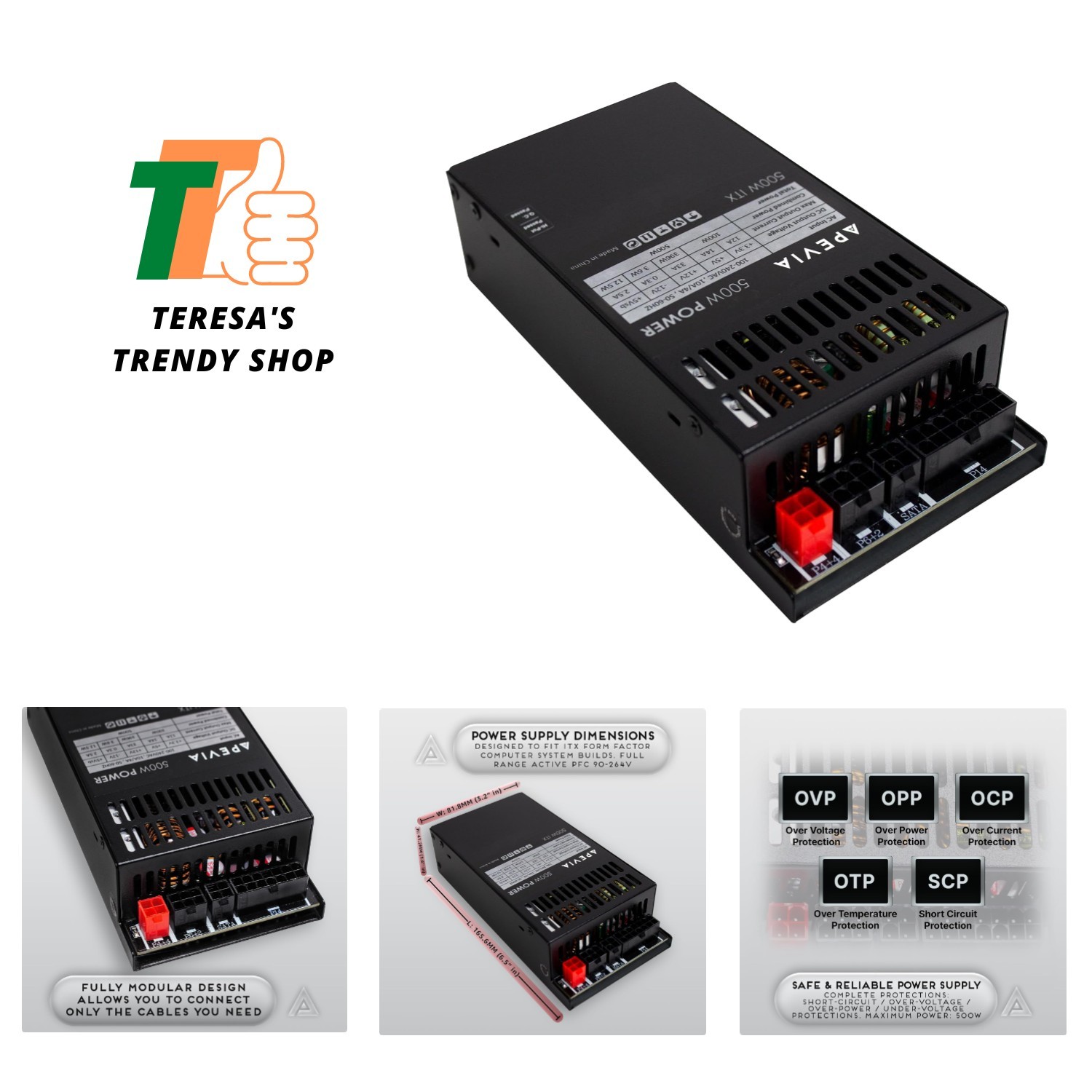 Versatile 500W Modular Power Supply for Gaming & POS Systems - Compact ITX Form