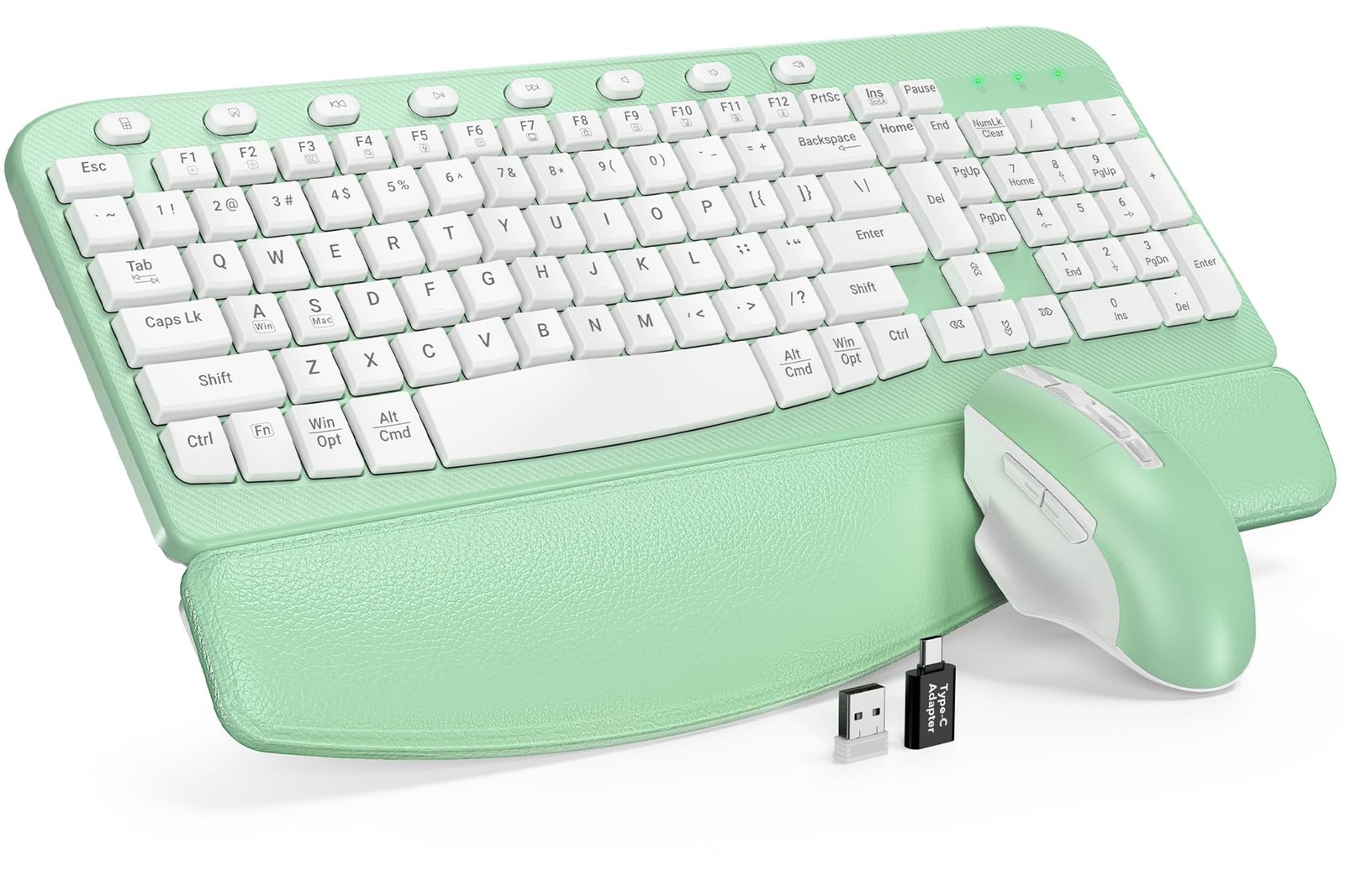SABLUTE Wireless Keyboard and Mouse Combo with Ergonomic Wave Key Green