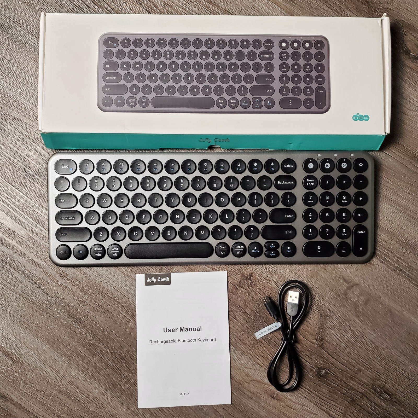 Jelly Comb B45B-2 Wireless Slim Rechargeable Keyboard with Round Keycaps