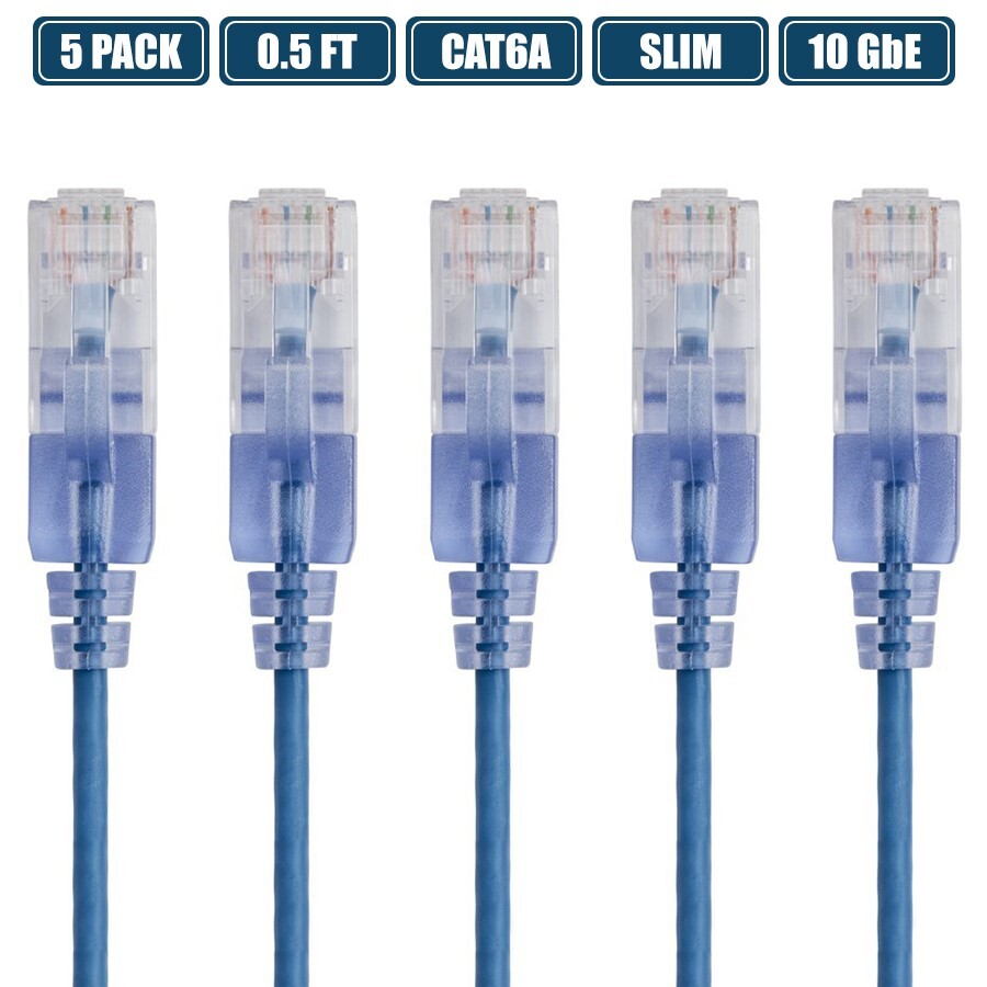 5x 0.5FT Slim CAT6A RJ45 Ethernet LAN Network UTP Patch Cable Cord 30AWG Blue