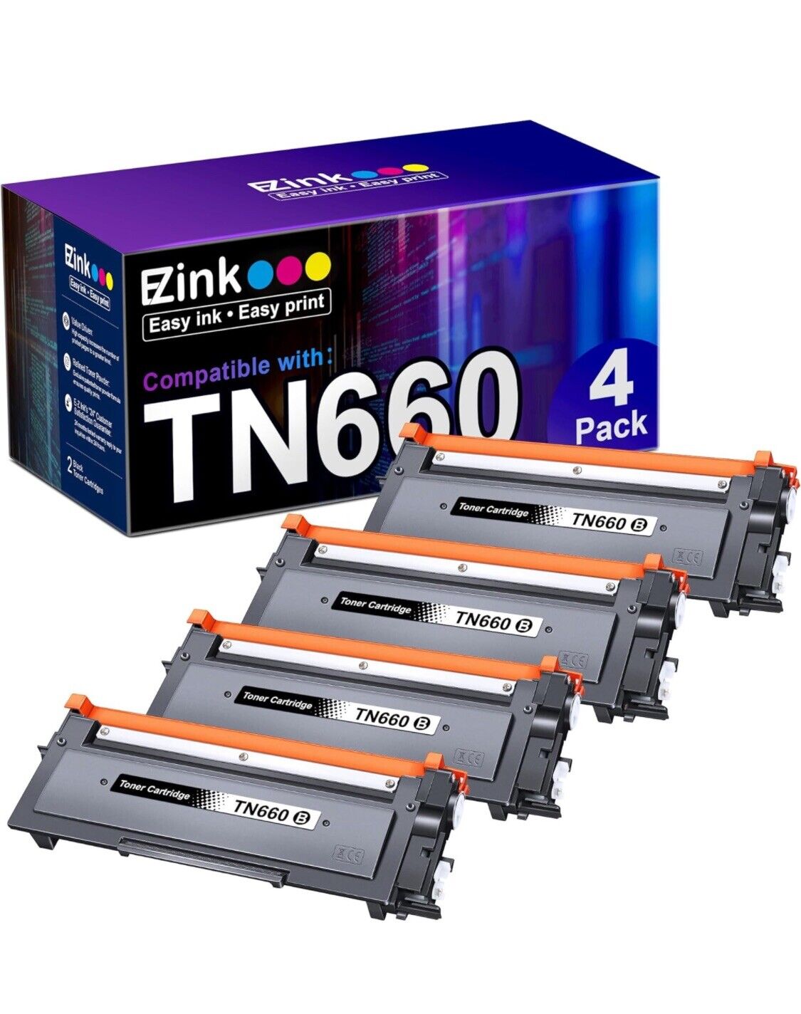 E-Z Ink Compatible Toner Cartridge Replacement For Brother TN660 TN630 4 Pack