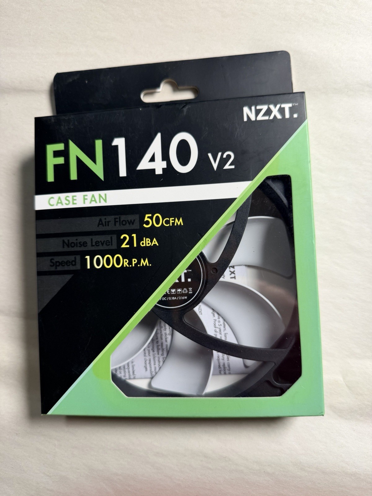NZXT FN140V2 140mm Case Fan 50 CFM 1000 RPM 3-Pin Rifle Bearing
