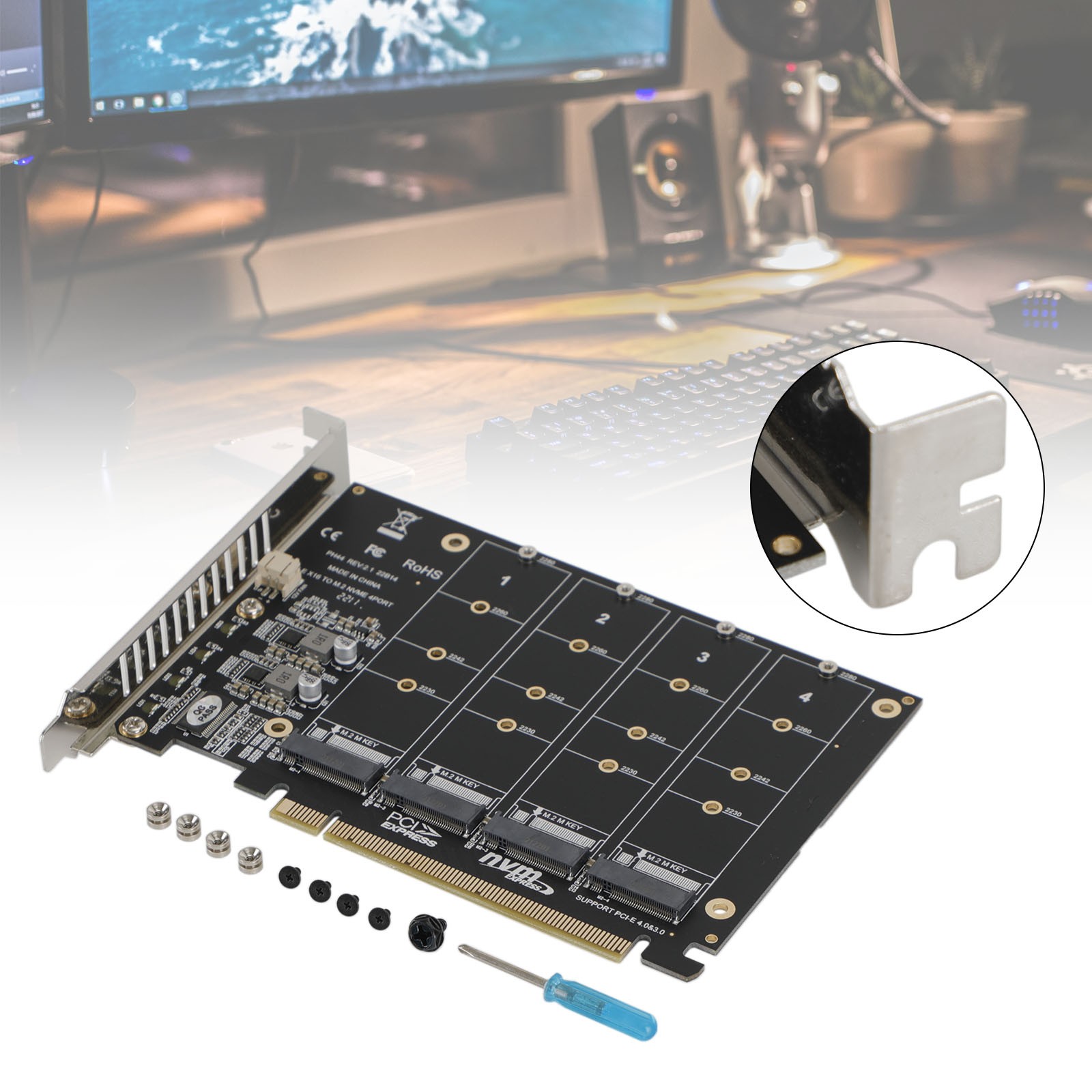 M.2 NVME SSD to PCI-E 4.0 X16 Adapter Expension Card support PH44 2280 2242`