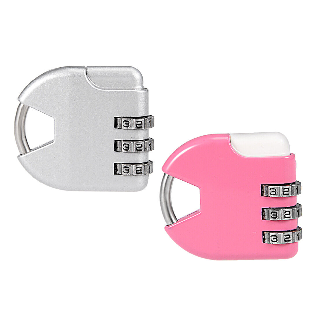 2pcs 3 Digit Combination Padlock 3.2mm Shackle Zinc Alloy Lock, Silver Tone,Pink