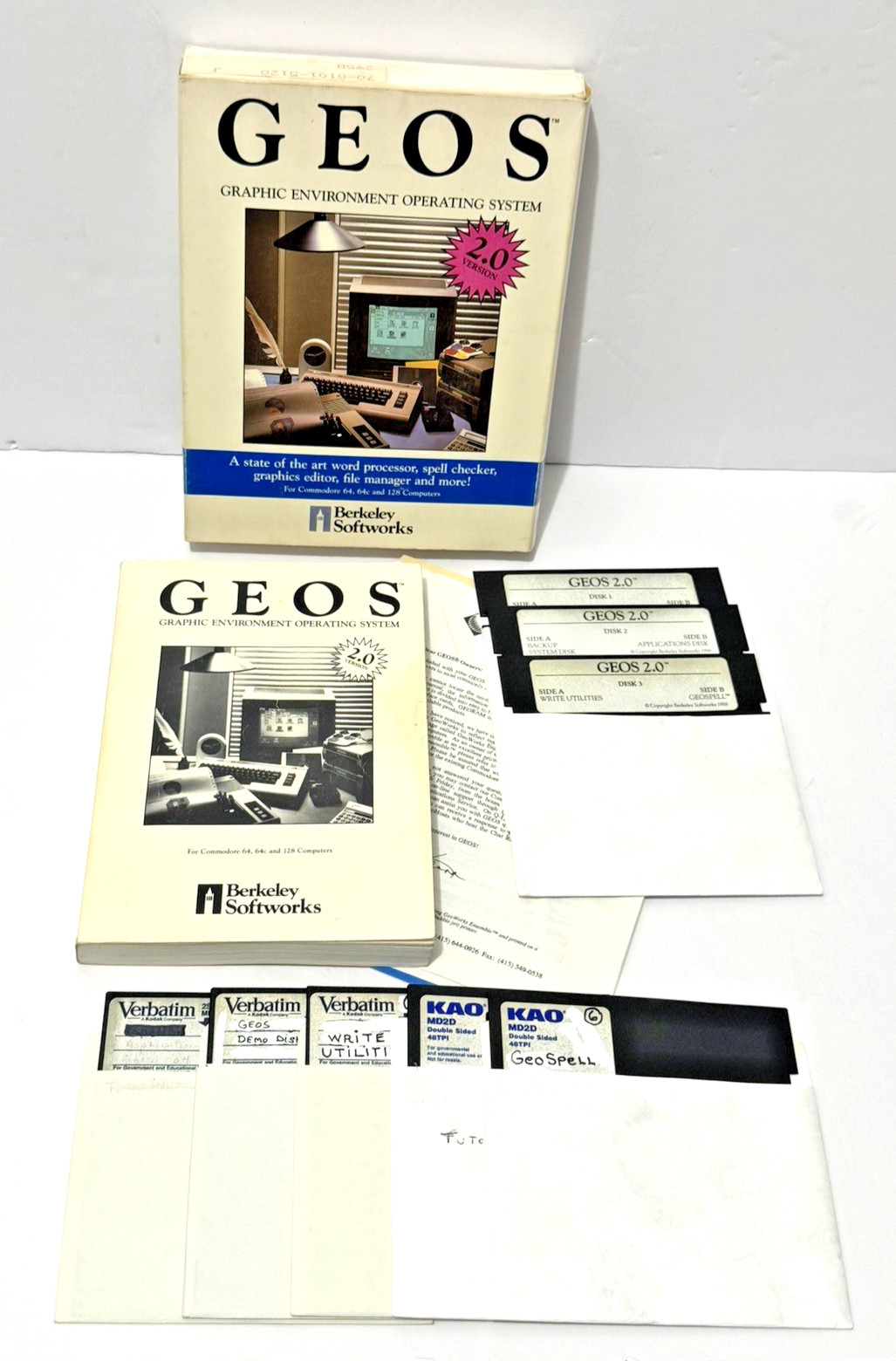GEOS 2.0 Commodore 64 64C 128 Berkeley Softworks 1988 Complete Box 3 Disks
