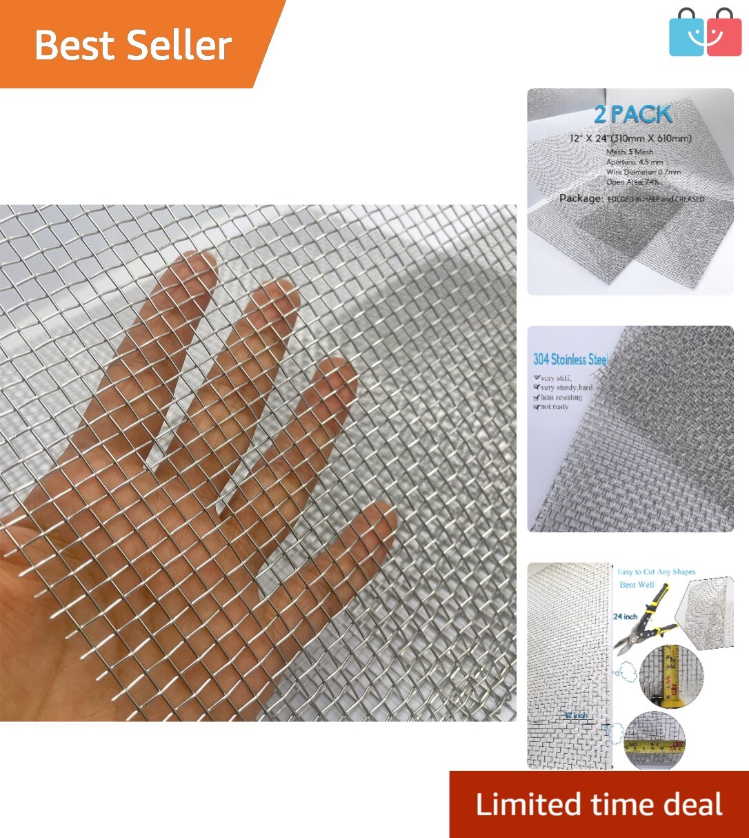 2-Pack 12"x24" 304 Stainless Steel Mesh Screen - Durable & Heat Resistant