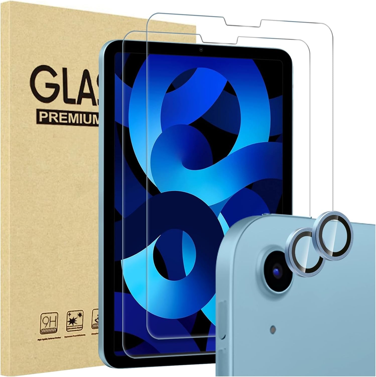 2 Pack Screen Protector Kit for iPad Air 5/4 10.9", 9H Tempered Glass