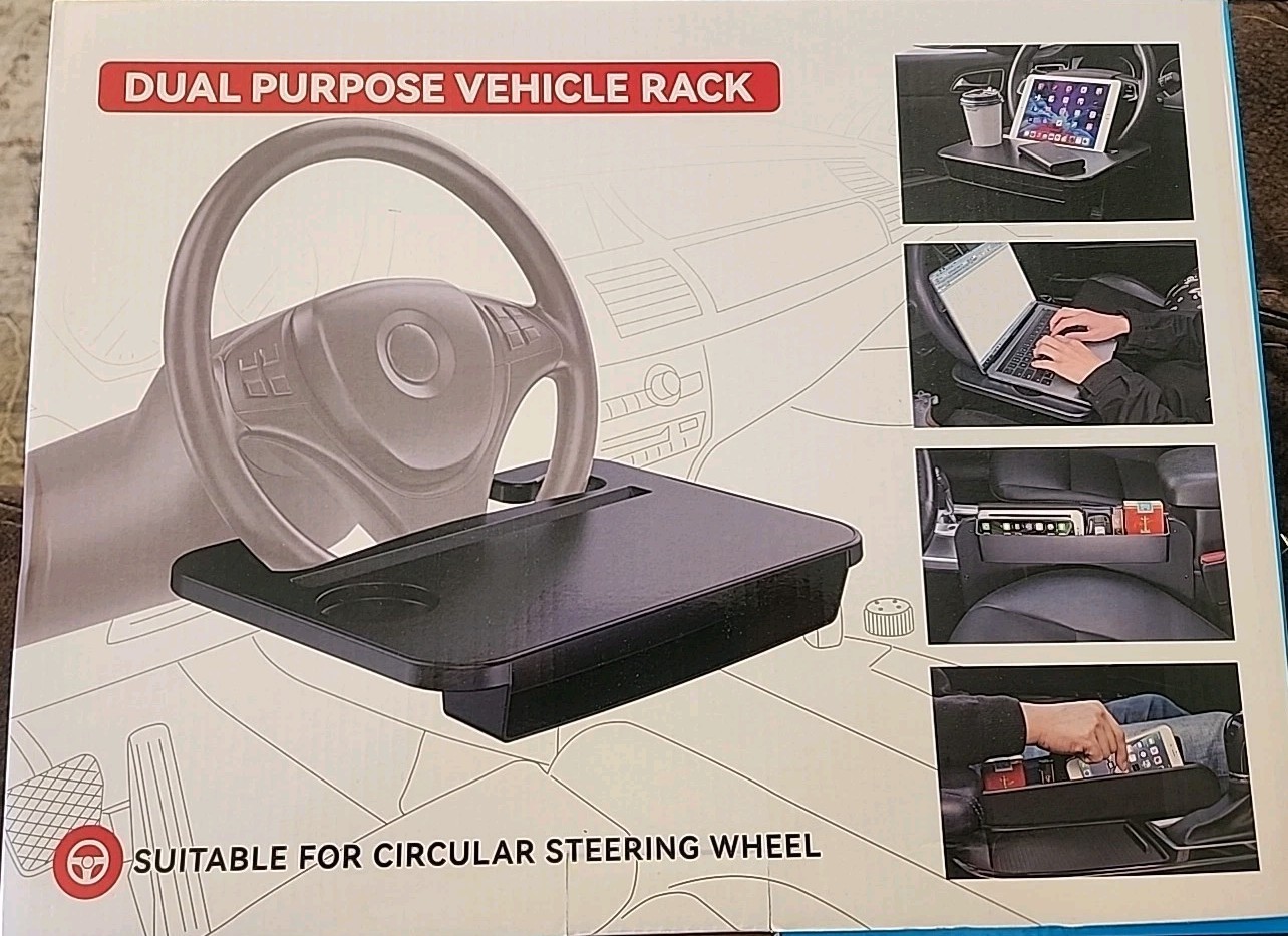 Double-use Steering Wheel Tray(14.5*11inch), Car Food Trays for Eating with 