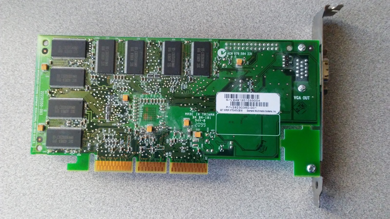 Diamond Multimedia Viper V770 ATX 32MB 2x16 28230350 AGP Video Card