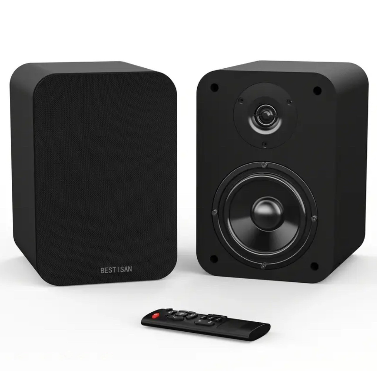 BESTISAN SR04 Passive Bookshelf Speakers w/4-Inch Woofer,Optical,BT 5.0,SubOut