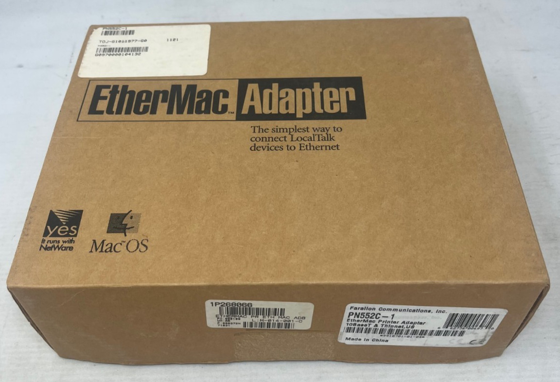Farallon EtherMac PN552C-1 Printer Adapter mac vintage Ethernet 10BaseT Thinnet