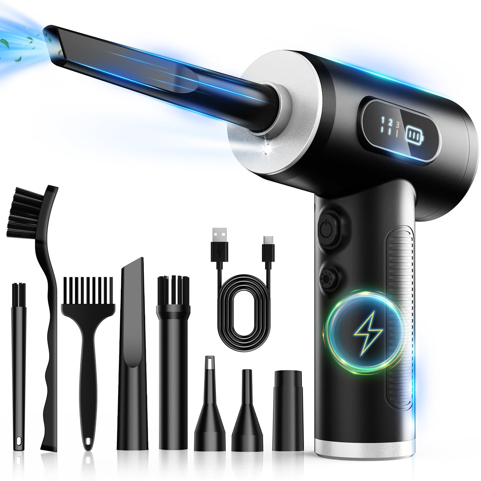 Compressed Air Duster-3 Gear Adjustable 100000RPM Electric Air Duster with LE...