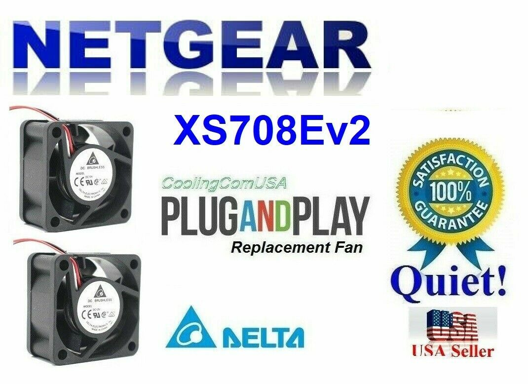 2x Quiet Replacement Fans for Netgear XS708Ev2 (24-dBA Noise)