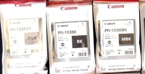 3 Genuine Canon PFI-103BK Blk PFI-103MBK Matte Blk PFI-103PGY Photo Gray Inkjets