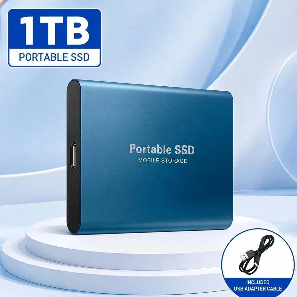 Portable External SSD 1TB 2TB 4TB 16TB USB 3.1 Type-C High Speed Blue FAST SHIP.