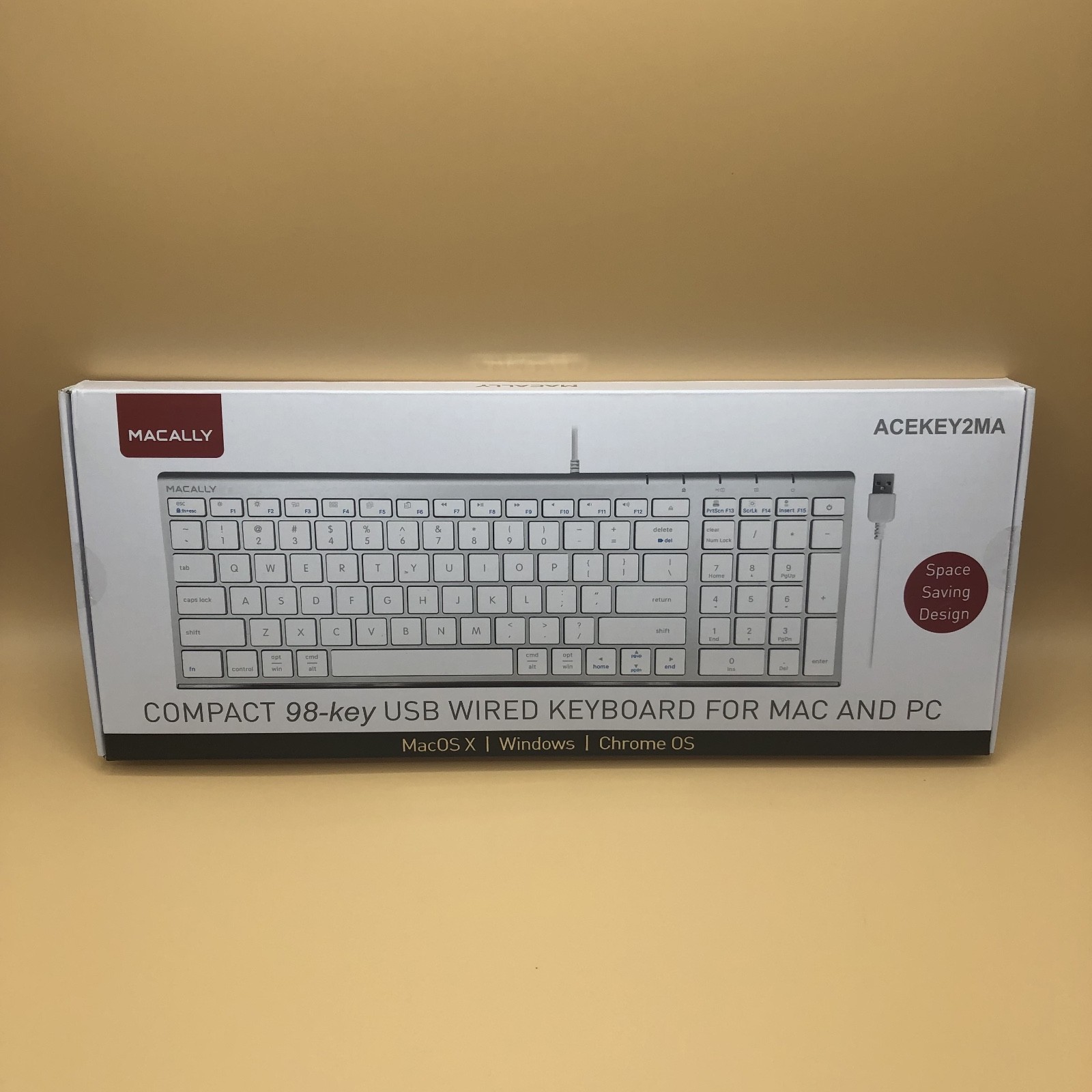 Macally ACEKEY2MA Compact 98-Key USB Wired Keyboard for Mac & PC – Space Saving