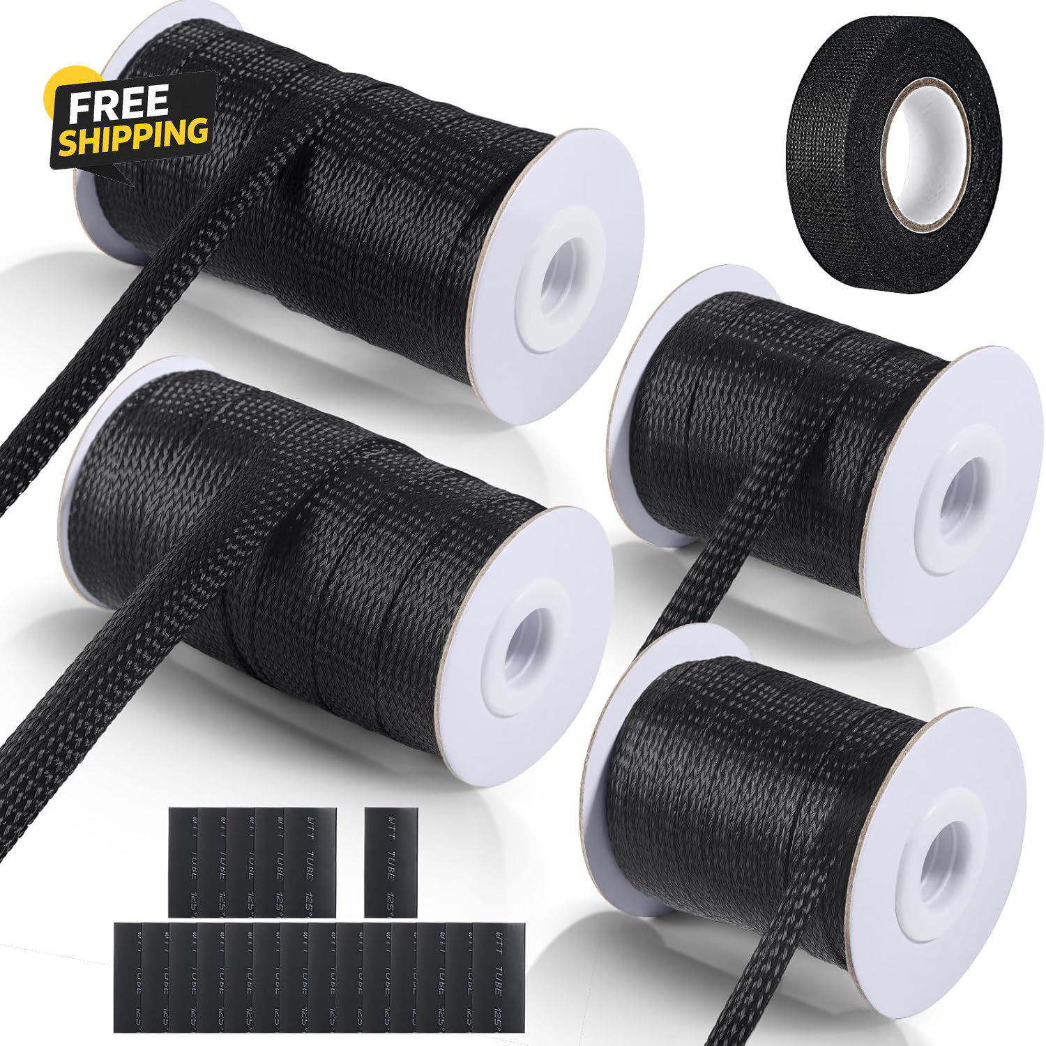 132FT Expandable Braided Cable Sleeve PET Wire Loom Cable Management Black