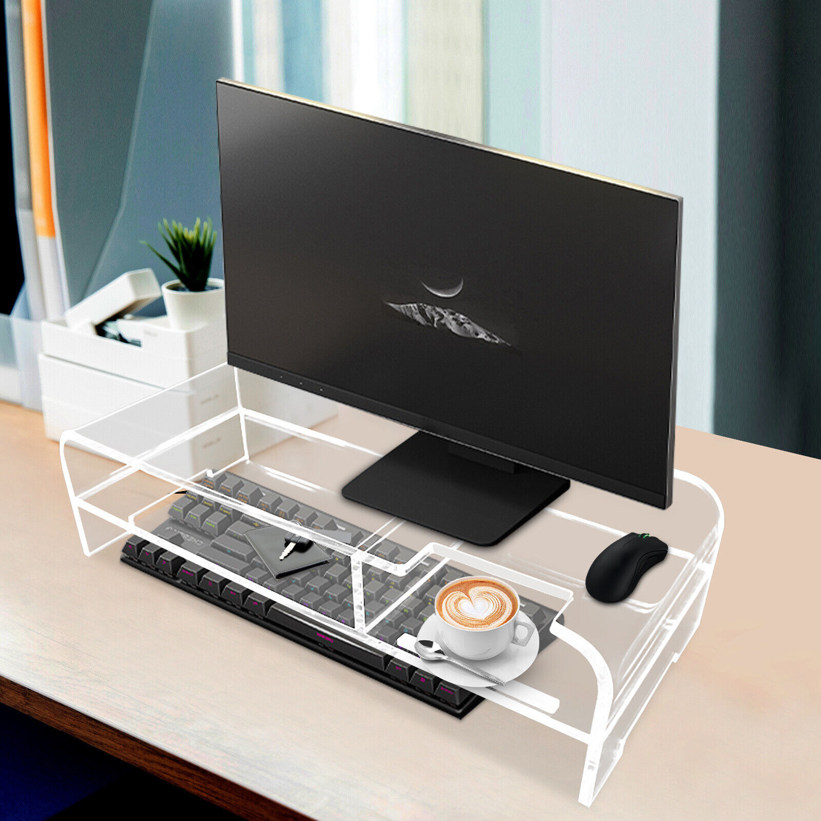 Clear Acrylic Desktop Monitor Stand Riser Computer Laptop Storage Support Stand