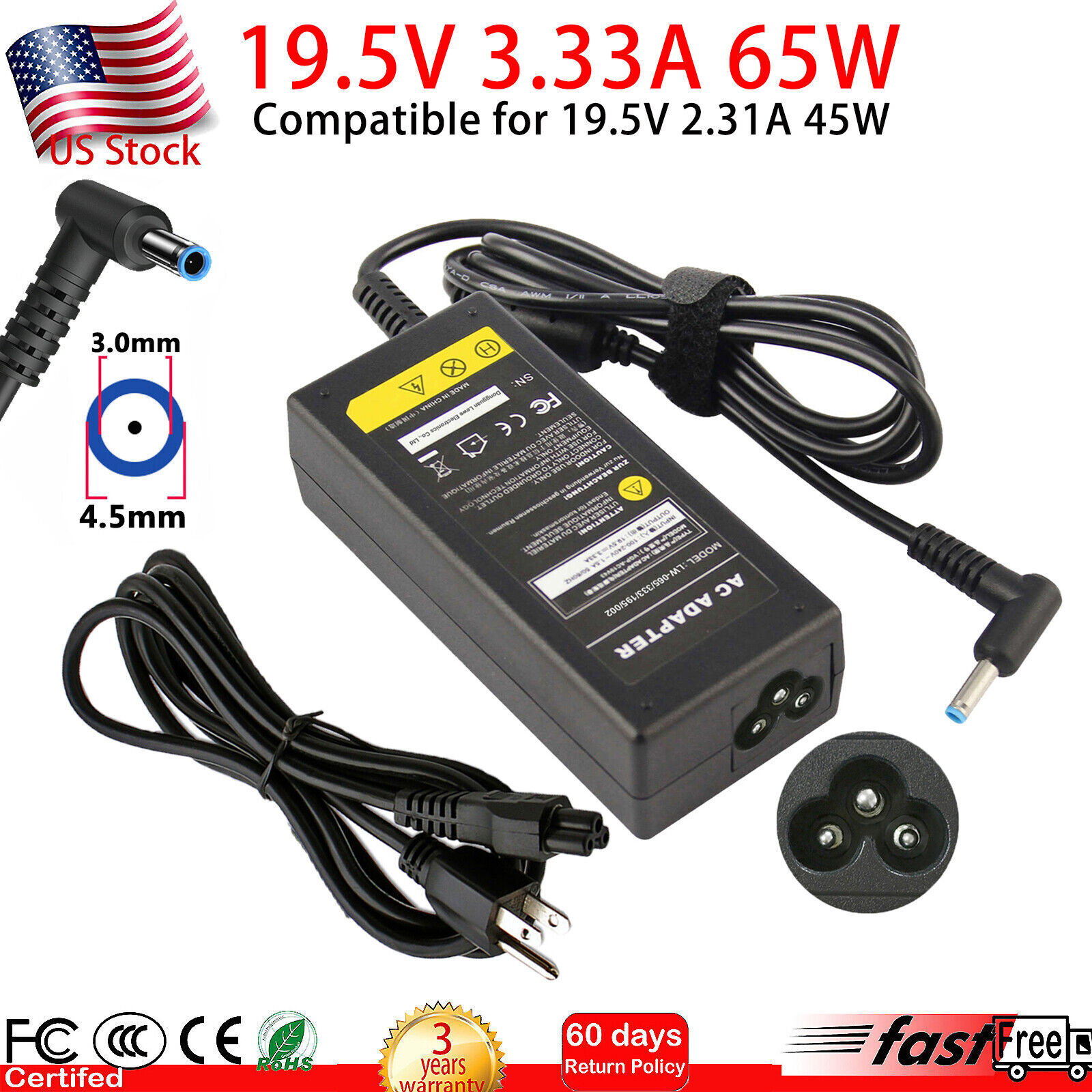 AC Adapter For HP 15-ef0022nr 15-ef0023dx 15-ef0025wm Laptop 65W Charger Cord