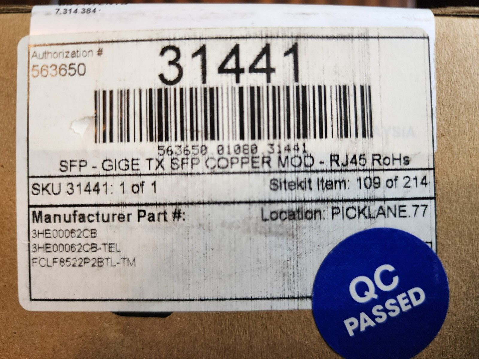 Finisar/T-Mobile/Alcatel FCLF8522P2BTL-TM - 1000BASE-T SFP 31441 - 3HE00062CB