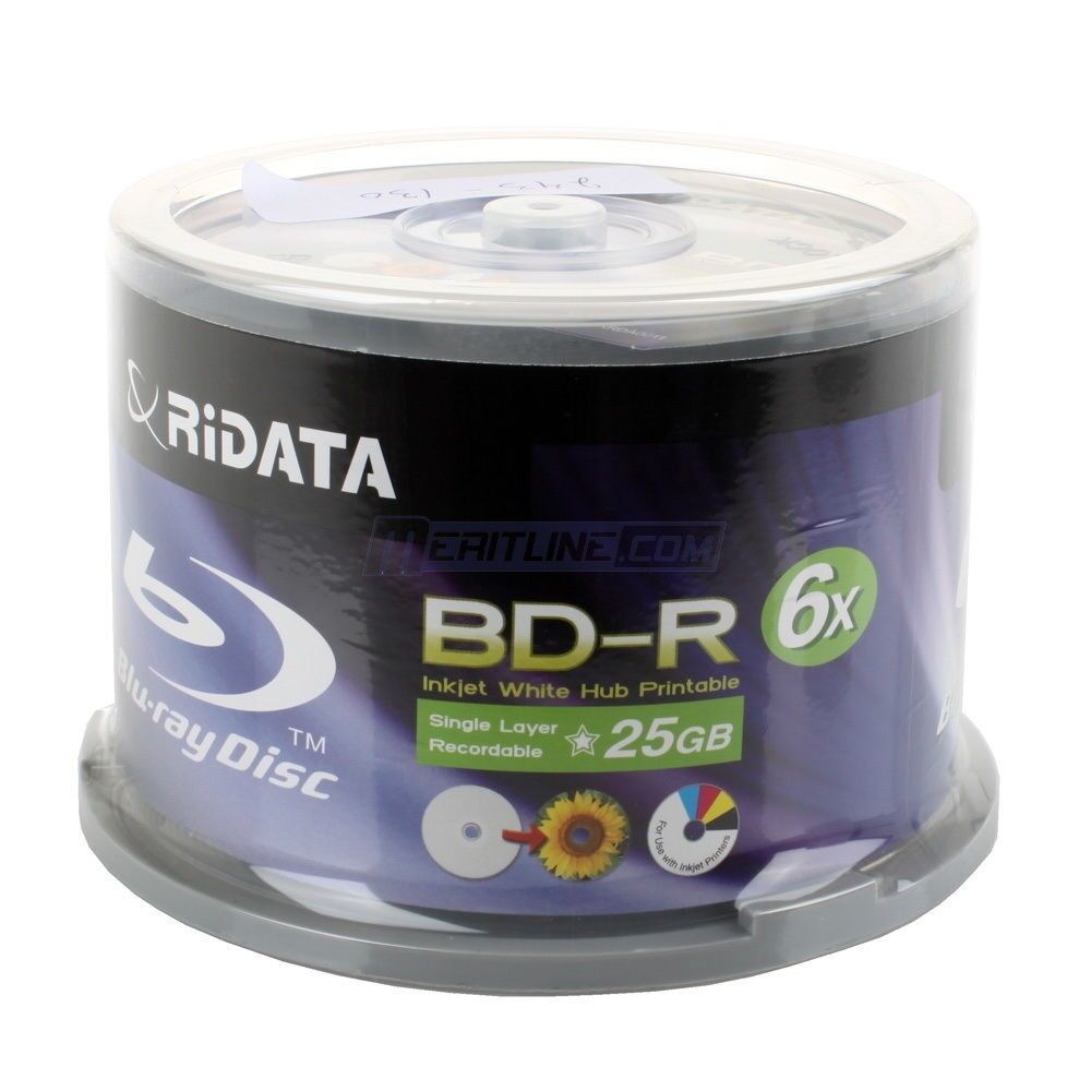 Ridata Blu-Ray (BD-R) White Inkjet Hub Printable 6X BD-R Media 25GB 50 Pack