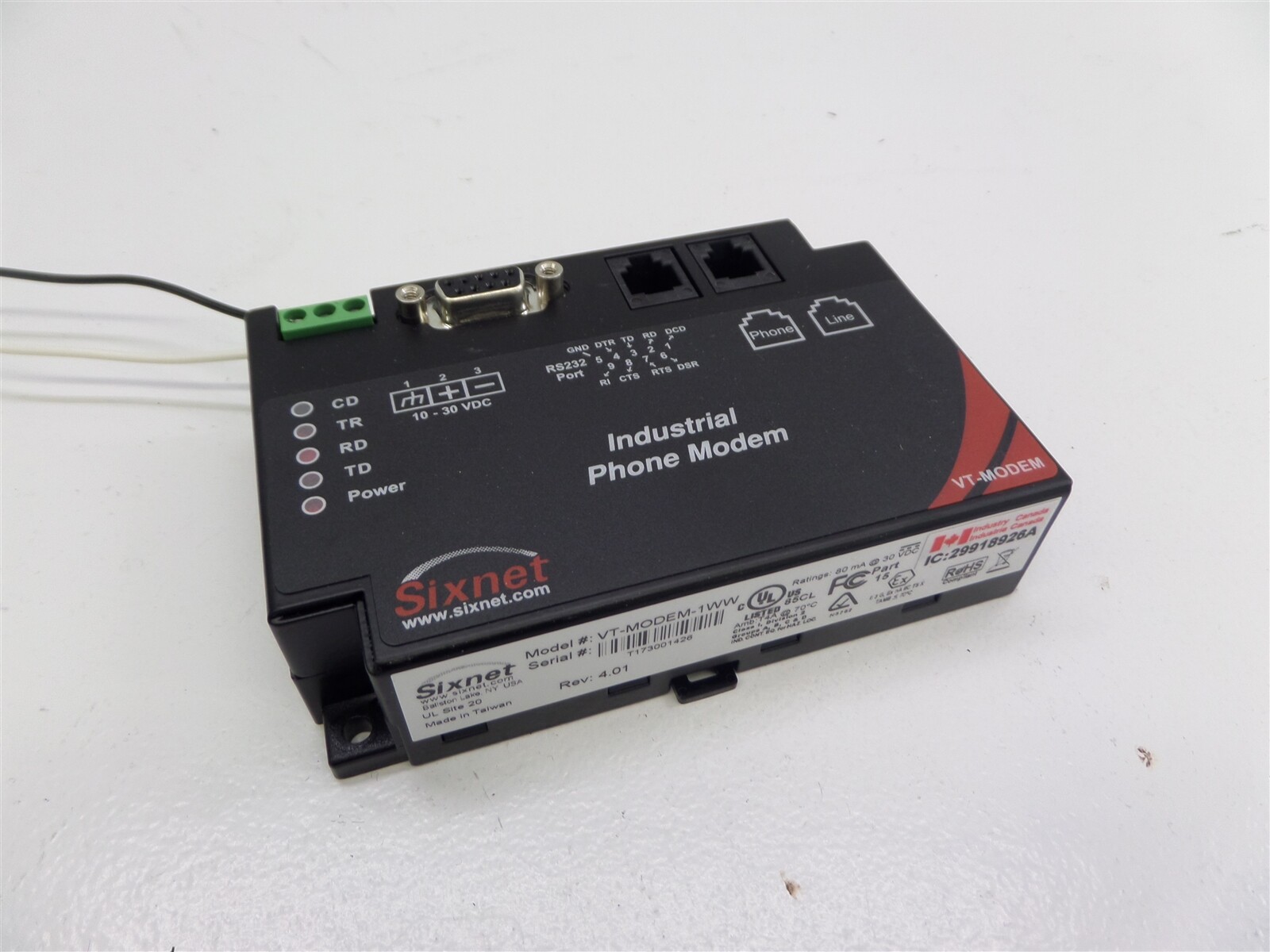 Sixnet VT-MODEM-1WW Rev: 4.01 Industrial Phone Modem 