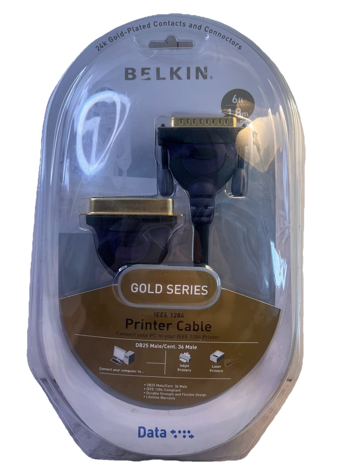 Belkin Gold Series IEEE 1284 Printer Cable DB25 Male to Centronics 36 Male, 6ft