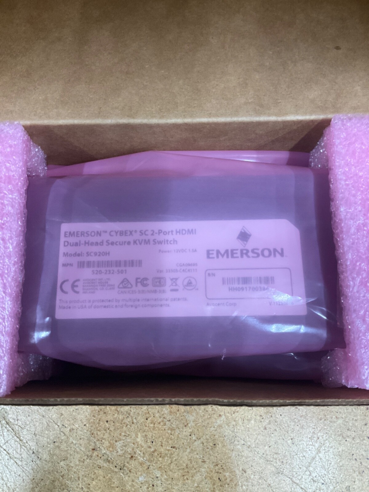 Emerson Cybex SC920H 2-Port HDMI DH Secure KVM Switch 520-232-501