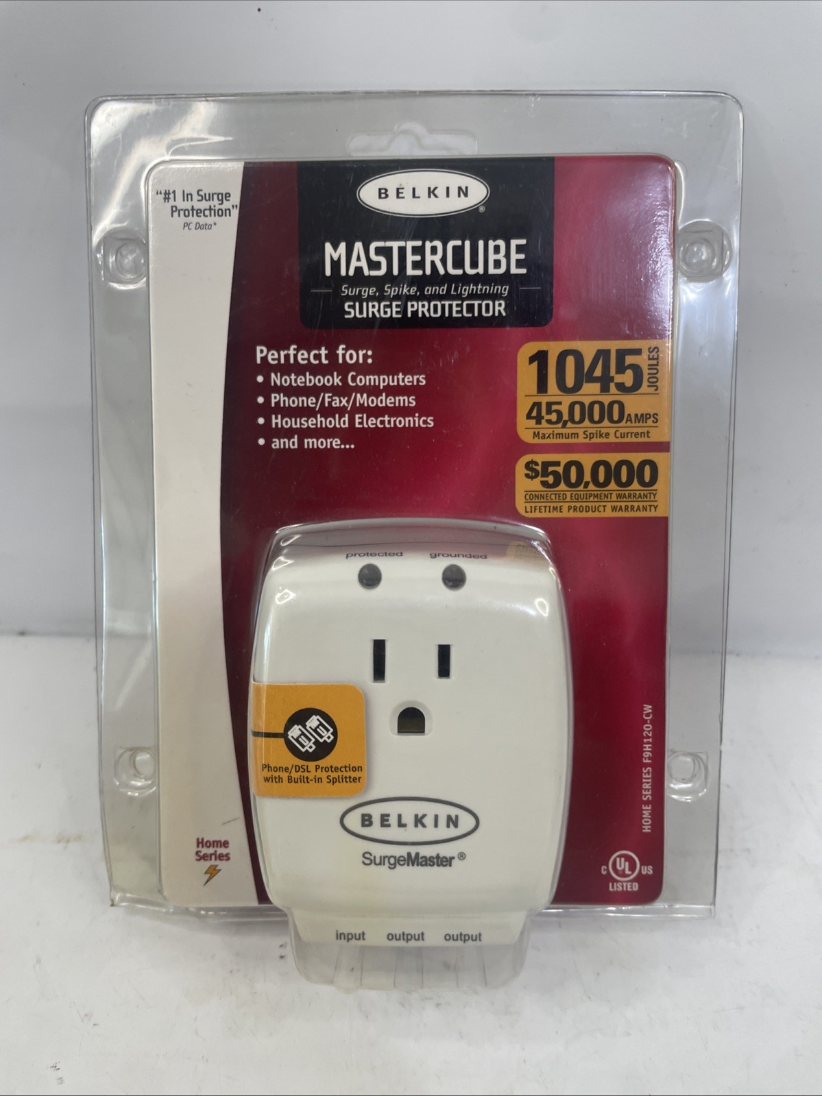 Belkin Mastercube Surge Protector, Model F9H120-CW - Computer, Phone, Fax - NEW