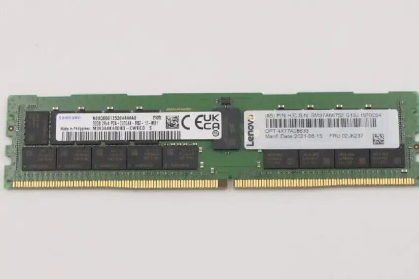 Lenovo/IBM 02JK237 4X77A08633 2Rx4 32GB DDR4 PC4-3200AA RDIMM Server Memory
