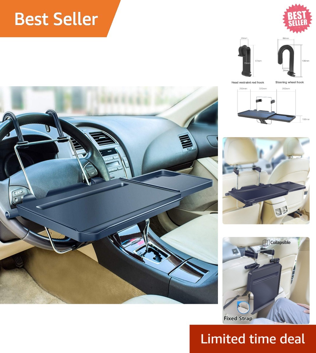 Versatile Car Table: 2-in-1 Steering Wheel & Headrest Tray for Dining and Work