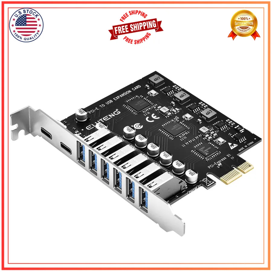 ELUTENG PCIe USB 3.2 Expansion Card 8 Port 6 USB-A 2 USB-C Controller Adapter