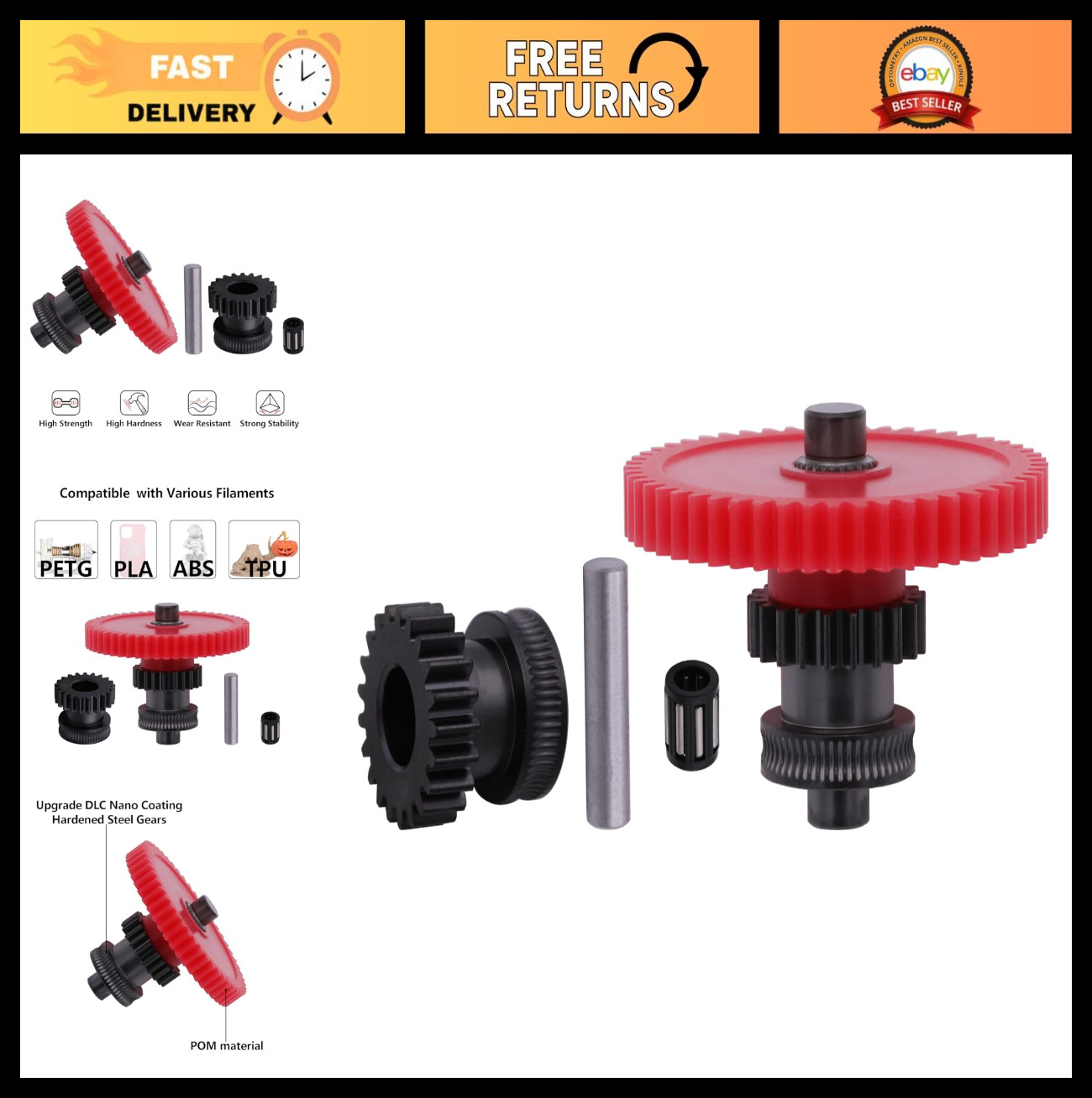 Hardened Steel Dual Extruder Gear Kit for 3D Printers - Neptune 4, POM Gear Upgr