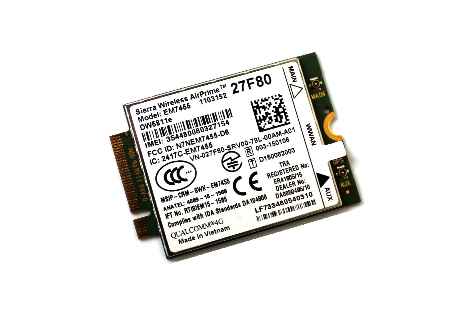27F80 Dell Genuine OEM Sierra Wireless AirPrime EM7455 4G Wireless Card for Lati
