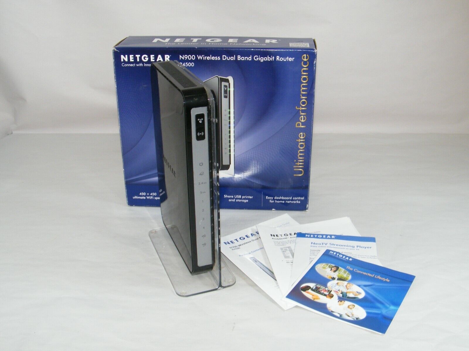 NETGEAR N900 WIRELESS DUAL BAND GIGABIT ROUTER, R4500, NO POWER / CORDS INCLUDED