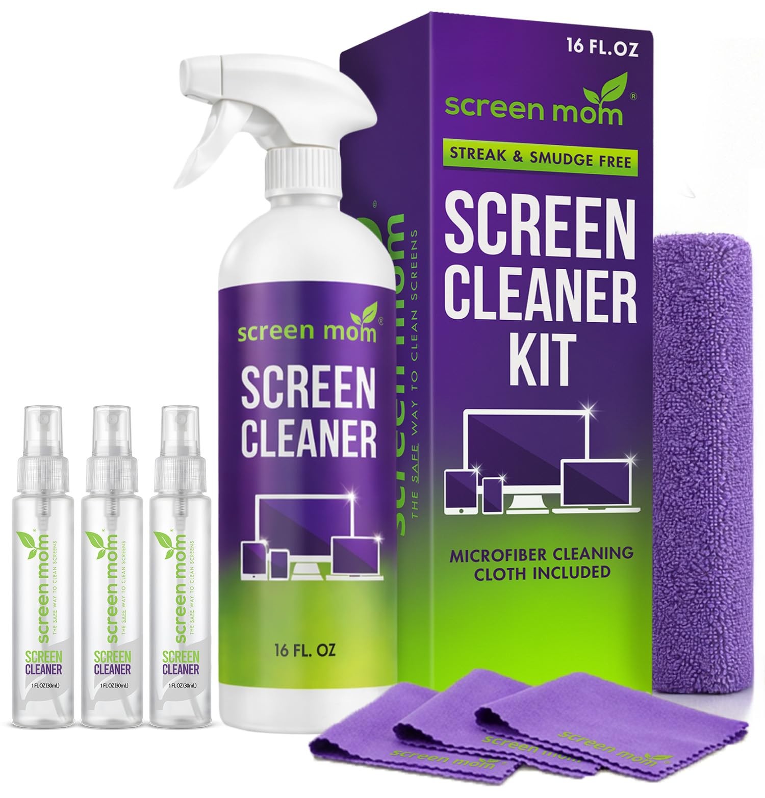 Screen Mom Ultimate Cleaning Kit - 16oz & 3 Pack 1 Oz TV Cleaner...