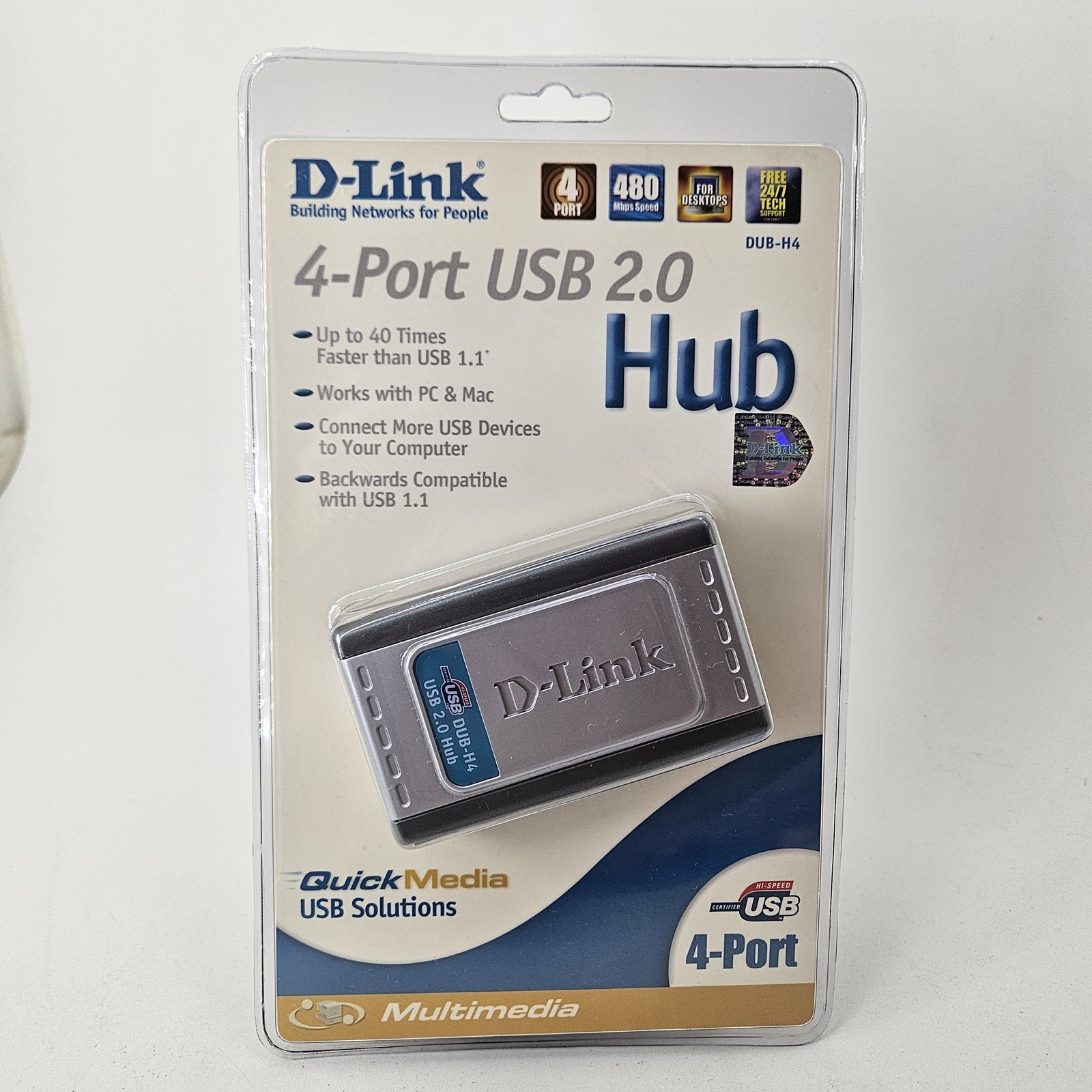 D-Link DUB-H4 4-Port USB 2.0 Hub - High-Speed PC & Mac Compatible New Sealed